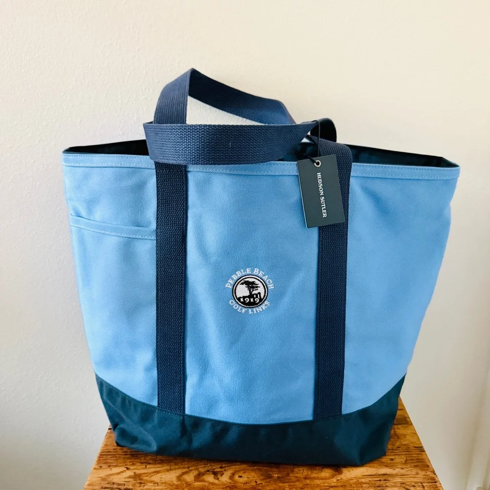 NWT Pebble Beach x Hudson Sutler Two Tone Blue Zip Top Tote Bag
